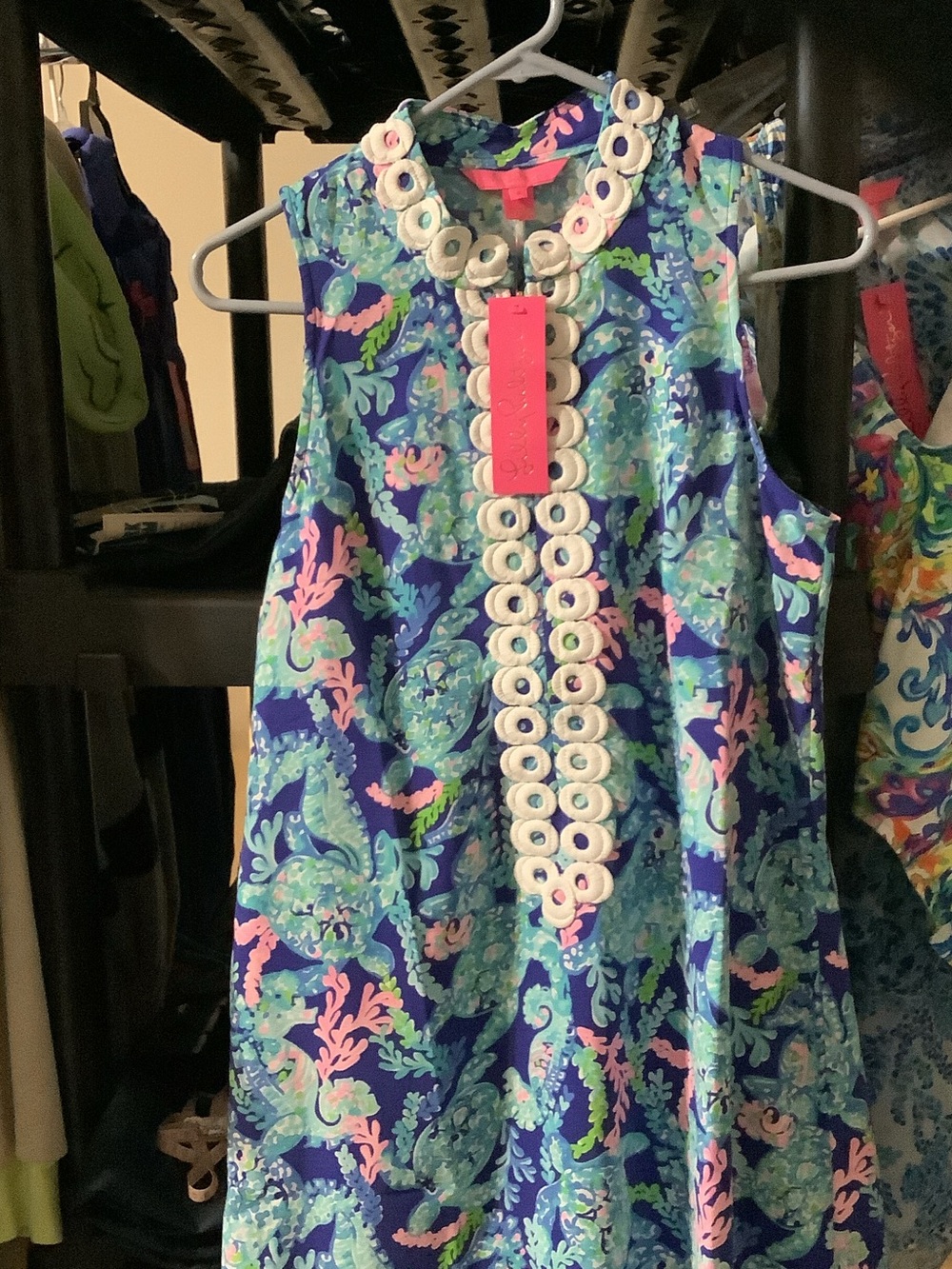 Lilly Pulitzer Blue‎ Multi Coral-Print Sleeveless Midi Dress, Jane shift,